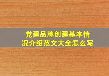 党建品牌创建基本情况介绍范文大全怎么写