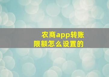 农商app转账限额怎么设置的