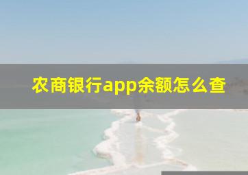 农商银行app余额怎么查