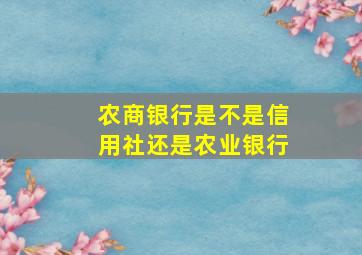 农商银行是不是信用社还是农业银行