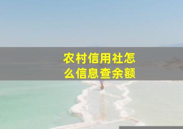 农村信用社怎么信息查余额