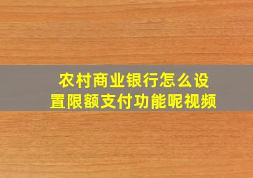 农村商业银行怎么设置限额支付功能呢视频