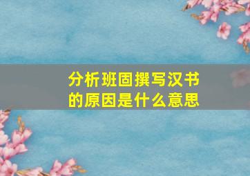 分析班固撰写汉书的原因是什么意思