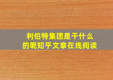 利伯特集团是干什么的呢知乎文章在线阅读