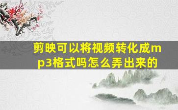 剪映可以将视频转化成mp3格式吗怎么弄出来的