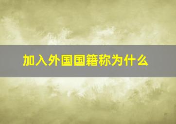 加入外国国籍称为什么