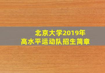 北京大学2019年高水平运动队招生简章