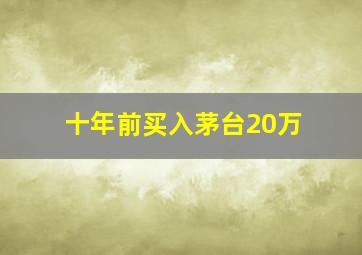 十年前买入茅台20万