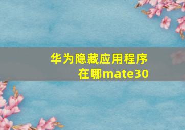 华为隐藏应用程序在哪mate30