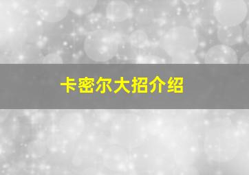 卡密尔大招介绍