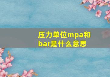 压力单位mpa和bar是什么意思