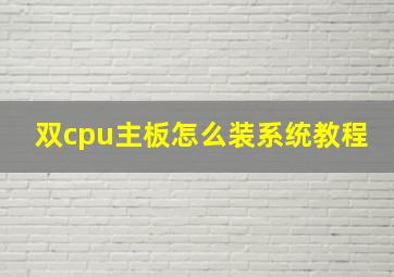 双cpu主板怎么装系统教程