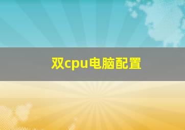 双cpu电脑配置