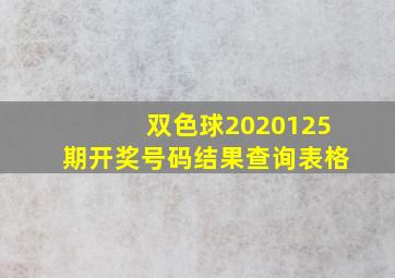 双色球2020125期开奖号码结果查询表格