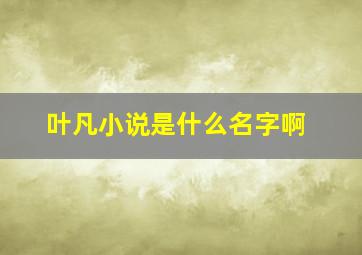 叶凡小说是什么名字啊