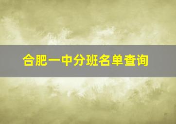 合肥一中分班名单查询