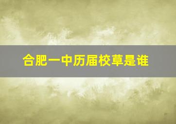 合肥一中历届校草是谁