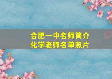 合肥一中名师简介化学老师名单照片