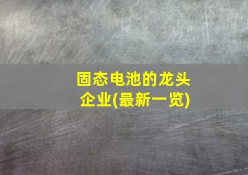 固态电池的龙头企业(最新一览)