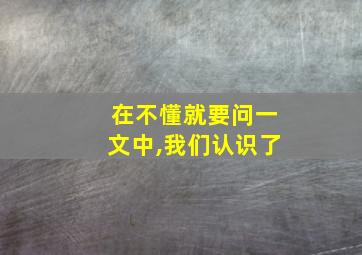 在不懂就要问一文中,我们认识了