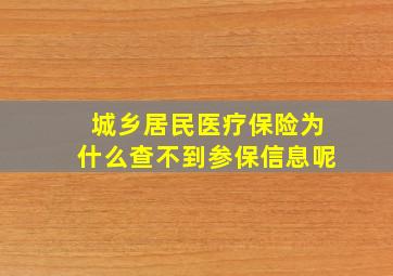 城乡居民医疗保险为什么查不到参保信息呢