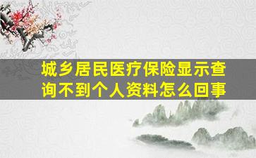 城乡居民医疗保险显示查询不到个人资料怎么回事