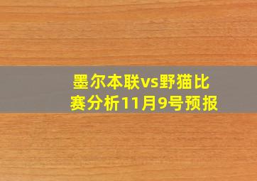 墨尔本联vs野猫比赛分析11月9号预报