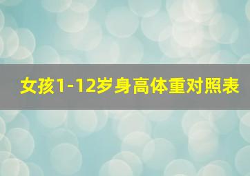 女孩1-12岁身高体重对照表