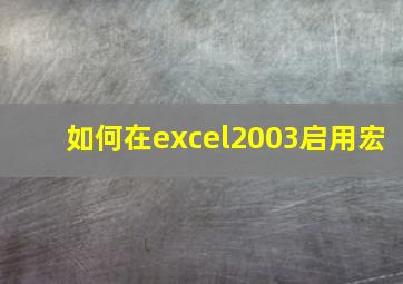 如何在excel2003启用宏