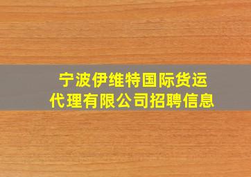 宁波伊维特国际货运代理有限公司招聘信息