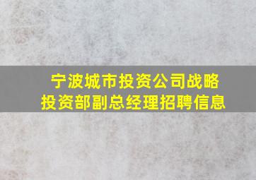 宁波城市投资公司战略投资部副总经理招聘信息