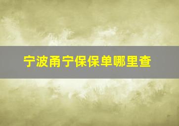 宁波甬宁保保单哪里查