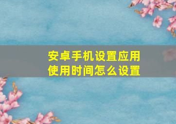 安卓手机设置应用使用时间怎么设置