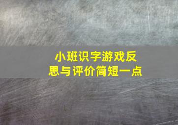 小班识字游戏反思与评价简短一点