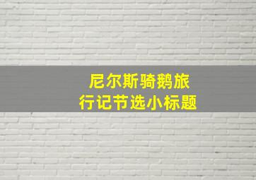 尼尔斯骑鹅旅行记节选小标题