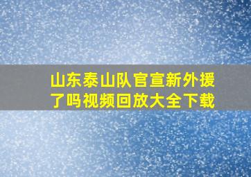 山东泰山队官宣新外援了吗视频回放大全下载