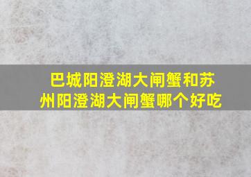 巴城阳澄湖大闸蟹和苏州阳澄湖大闸蟹哪个好吃