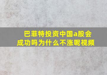 巴菲特投资中国a股会成功吗为什么不涨呢视频