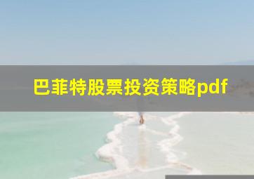 巴菲特股票投资策略pdf