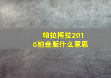 帕拉梅拉2016铂金版什么意思