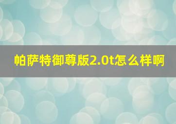 帕萨特御尊版2.0t怎么样啊