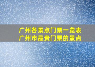 广州各景点门票一览表广州市最贵门票的景点