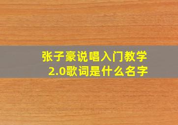 张子豪说唱入门教学2.0歌词是什么名字