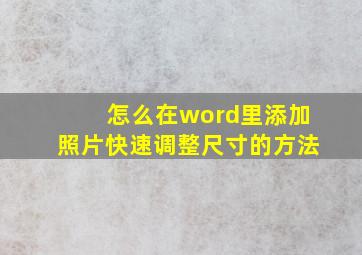 怎么在word里添加照片快速调整尺寸的方法