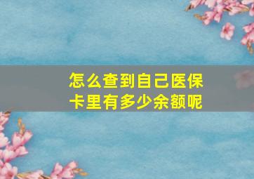 怎么查到自己医保卡里有多少余额呢