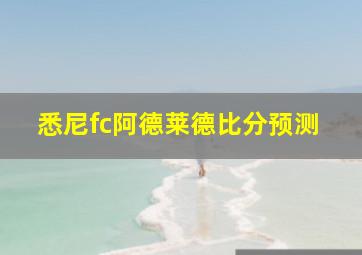 悉尼fc阿德莱德比分预测