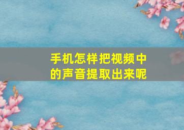 手机怎样把视频中的声音提取出来呢