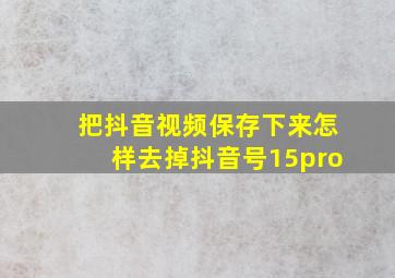 把抖音视频保存下来怎样去掉抖音号15pro