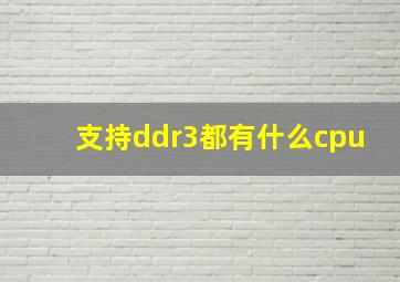 支持ddr3都有什么cpu