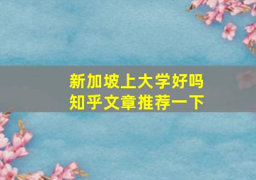 新加坡上大学好吗知乎文章推荐一下